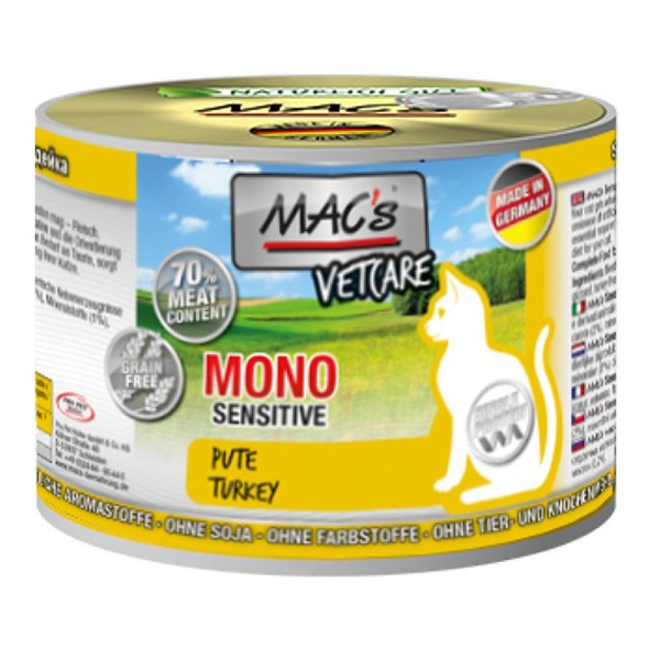 MAC’s Cat Vetcare MONO Sensitive Pute 200 g Dose