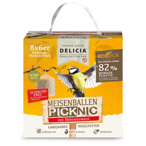 DELICIA ® Meisenballen Picknic mit Mehlwürmern mit Bio-Netz 8 x 6 Stück