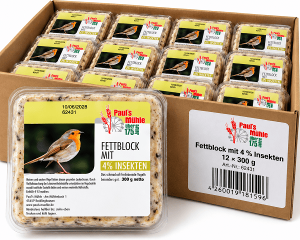 Pauls Mühle Fettblock mit Insekten (Vogelbuffet) 12 x 300 g
