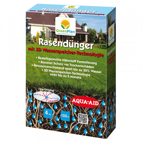 GreenPlan GP Rasendünger + 3D Wasserspeicher 4 kg für 100 m² Kombiprodukt