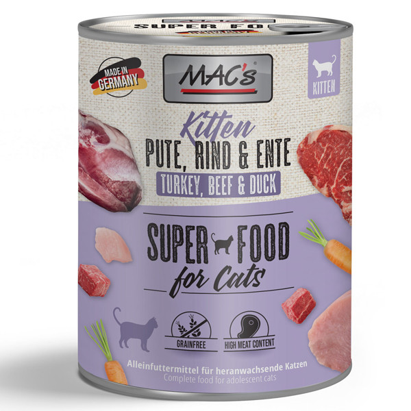 MAC’s Cat Kitten Pute, Rind & Ente getreidefrei 800 g Dose