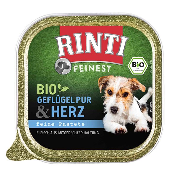 Rinti Feinest Bio (DE-ÖKO-003) Geflügel pur & Herz 150 g Schale