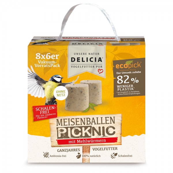 DELICIA ® Meisenballen Picknic mit Mehlwürmern ohne Netz 8 x 6 Stück