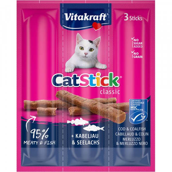 Vitakraft Cat Stick mini Kabeljau und Seelachs 3 x 18 g