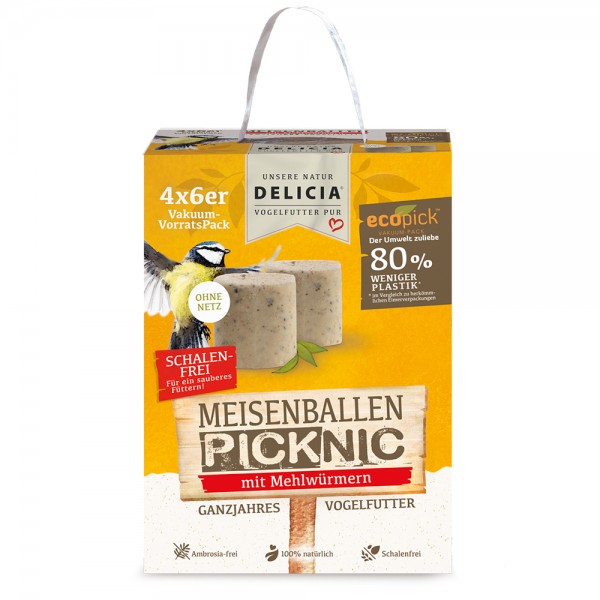 DELICIA ® Meisenballen Picknic mit Mehlwürmern ohne Netz 4 x 6 Stück