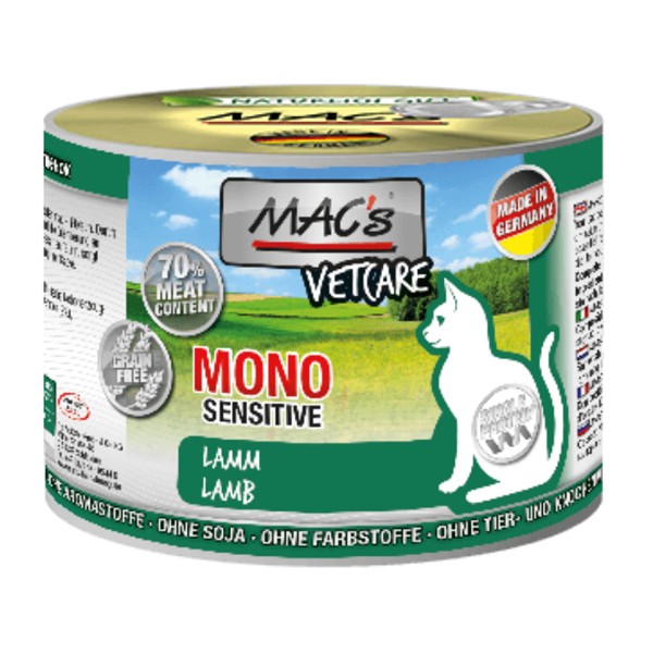 MAC’s Cat Vetcare MONO Sensitive Lamm 200 g Dose