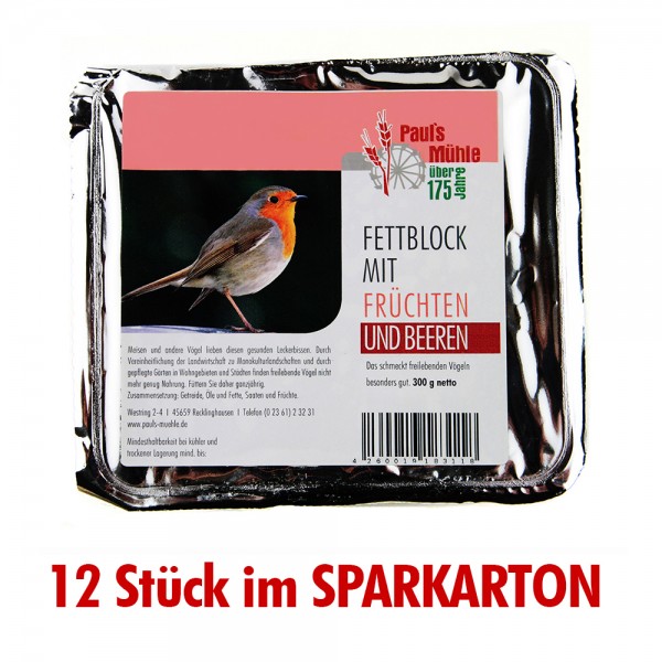 Pauls Mühle Fettblock mit Früchten und Beeren (Vogelbuffet) 12 x 300 g