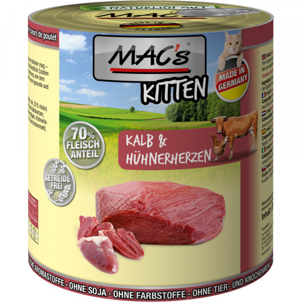 MAC's Cat Kitten Kalb & Hühnerherzen getreidefrei 800 g Dose