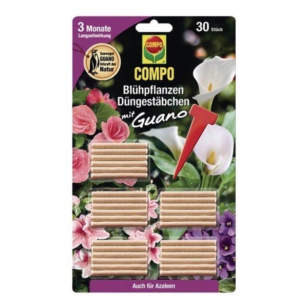 COMPO Blühpflanzen Düngestäbchen mit Guano Blisterpackung 30 Stück
