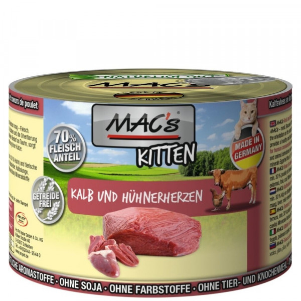 MAC’s Cat Kitten Kalb & Hühnerherzen getreidefrei 200 g Dose