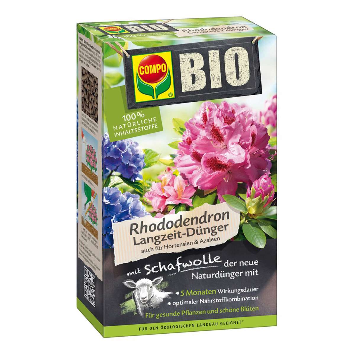 COMPO BIO Rhododendron- und Hortensien Langzeit-Dünger mit Schafwolle 2 kg Schachtel | Compo ...