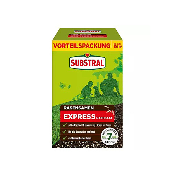 SUBSTRAL Express Nachsaat Rasensamen 2,4 kg für bis zu 120 m²