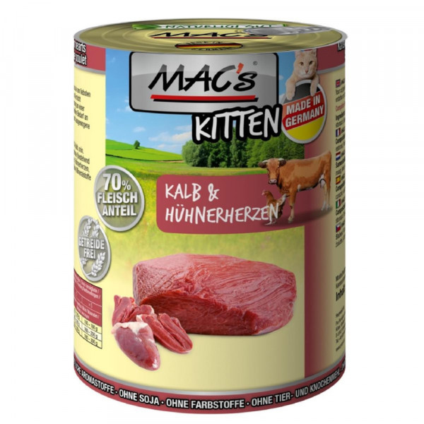 MAC’s Cat Kitten Kalb & Hühnerherzen getreidefrei 400 g Dose
