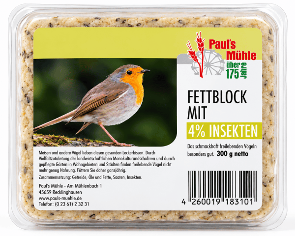 Pauls Mühle Fettblock mit Insekten (Vogelbuffet) 300 g
