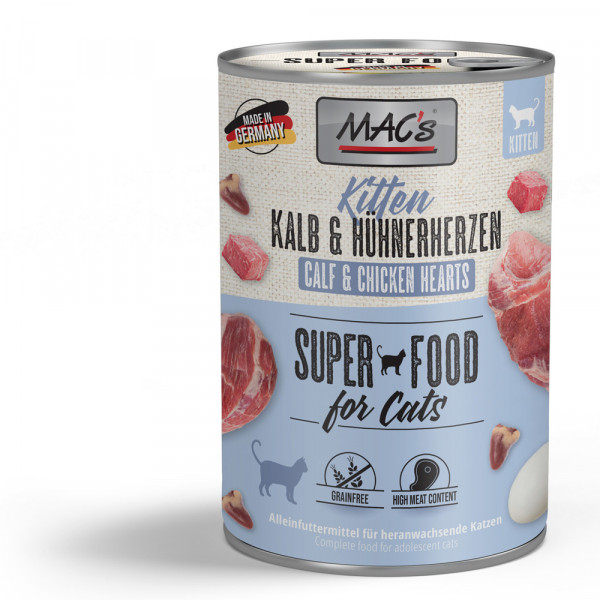 MAC's Cat Kitten Kalb & Hühnerherzen getreidefrei 400 g Dose