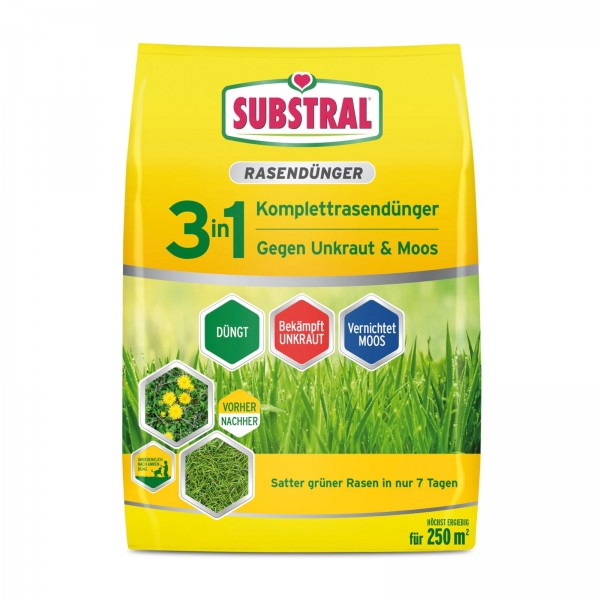SUBSTRAL 3in1 Komplettrasendünger 9 kg für 250m²