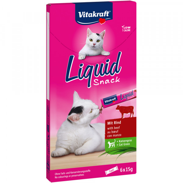 Vitakraft Cat Liquid-Snack mit Rind und Katzengras 6 x 15 g
